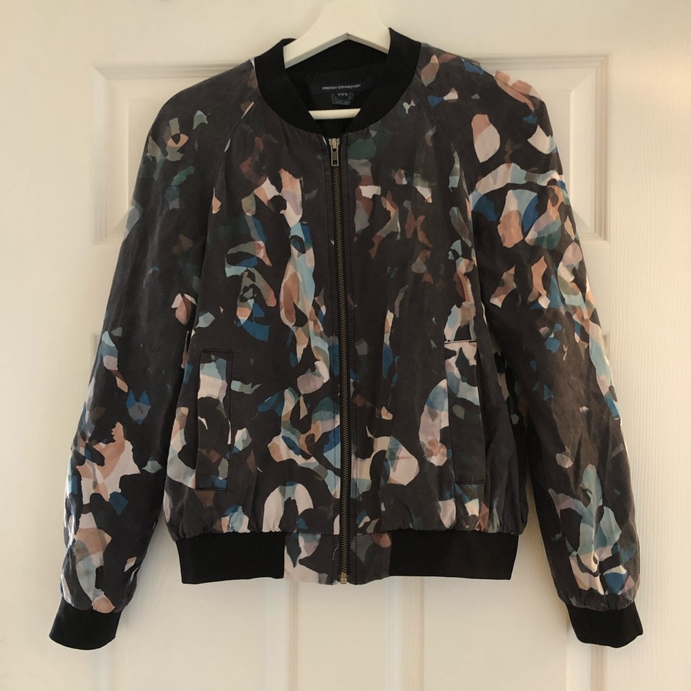 French Connection lyocell lightweight bomber jacket with abstract pattern